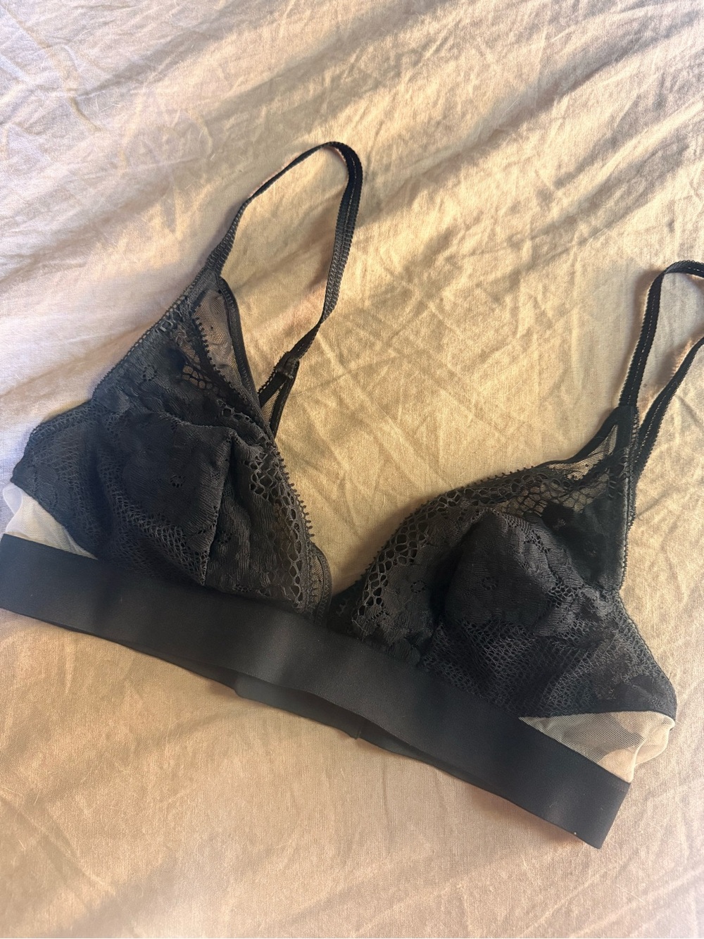 Black Lace Bralette With Mesh Panel- Women's Intimates